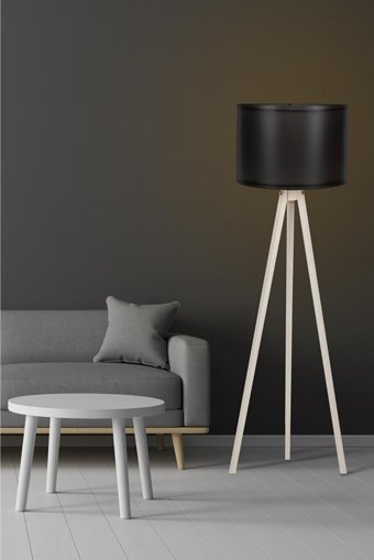 Creatif Collection Tripod Ahşap 3 Ayaklı Silindir Lambader Krem