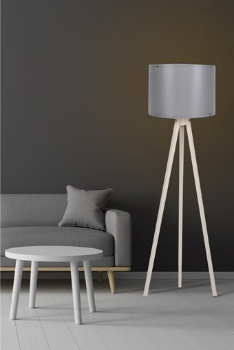 Creatif Collection Tripod Ahşap 3 Ayaklı Silindir Lambader Krem