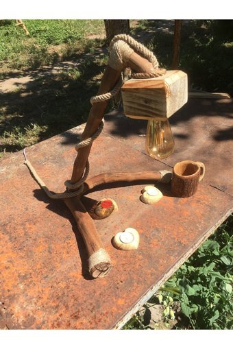 Ahşap Üzüm Ahşap Tek Ayaklı Kare Lambader Kahverengi