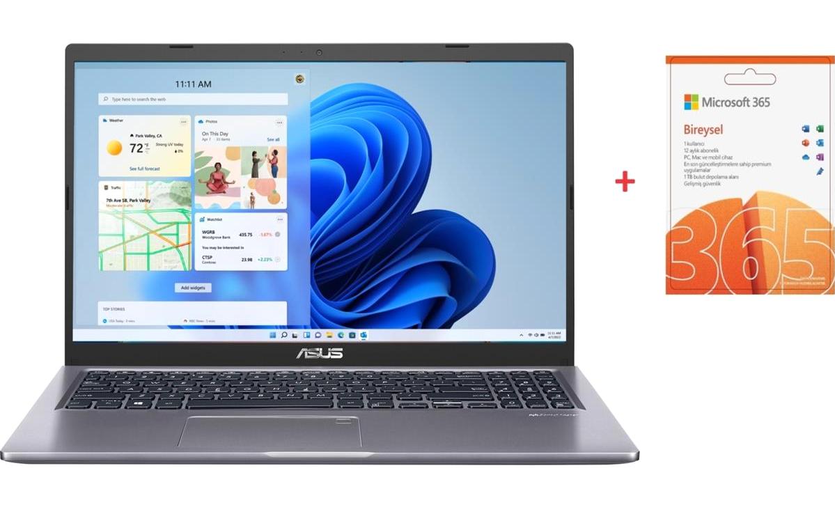 Asus X515MA-EJ955WP45 Dahili Intel UHD Graphics Intel Celeron N4020 4 GB Ram 512 GB SSD 15.6 inç Full HD Windows 11 Home Laptop