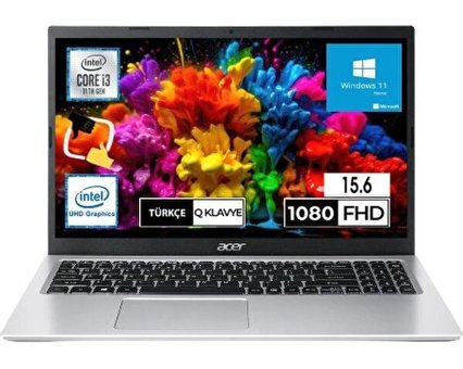 Acer Aspire 3 A315-58-36YJ Dahili Intel UHD Graphics Intel Core i3 1115G4 4 GB Ram 512 GB SSD 15.6 inç Full HD Windows 11 Laptop + Snertech Çanta