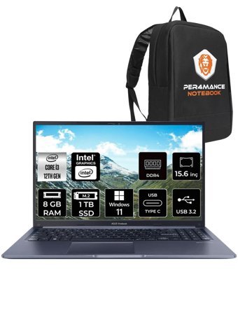 Asus Vivobook 15 X1502ZA-EJ1645 Dahili Intel UHD Graphics Intel Core i3 1215U 8 GB Ram 1 TB SSD 15.6 inç Full HD Windows 11 Home Laptop + PER4 Çanta