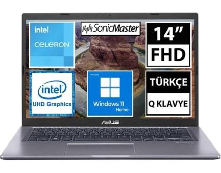 Asus X415MA-EK385W04 Dahili Intel UHD Graphics Intel Celeron N4020 8 GB Ram 256 GB SSD 14 inç Full HD Windows 11 Home Laptop