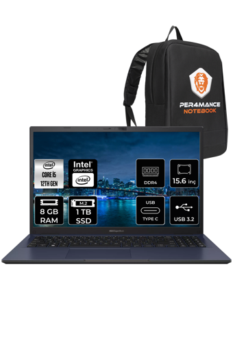 Asus Expertbook B1502CBA BQ0254 Dahili Intel Iris Xe Graphics Eligible Intel Core i5 1235U 8 GB Ram 1 TB SSD 15.6 inç Full HD FreeDos Laptop + PER4 Çanta