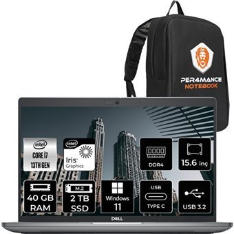 Dell Latitude 3540 N033L354015EMEAP170 Dahili Intel Iris Xe Graphics Eligible Intel Core i7 1355U 40 GB Ram 2 TB SSD 15.6 inç Full HD Windows 11 Pro Laptop + PER4 Çanta