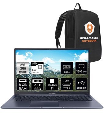 Asus Vivobook 15 X1502ZA-EJ1069 Dahili Intel Iris Xe Graphics Eligible Intel Core i5 1235U 8 GB Ram 2 TB SSD 15.6 inç Full HD Windows 11 Home Laptop + PER4 Çanta