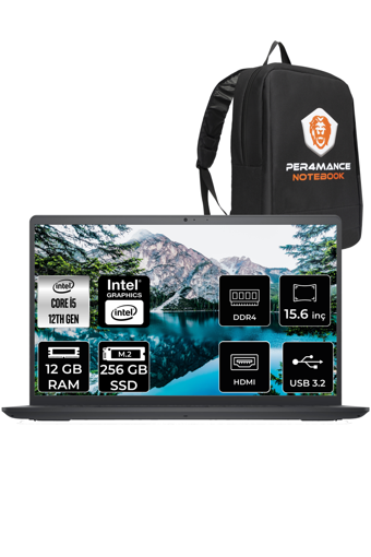 Dell Inspiron 15 3520 I352024052009U Dahili Intel Iris Xe Graphics Eligible Intel Core i5 1235U 12 GB Ram 256 GB SSD 15.6 inç Full HD FreeDos Laptop + PER4 Çanta