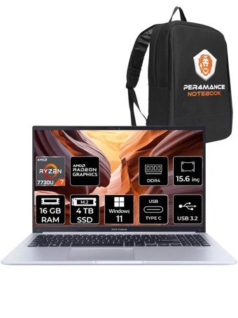Asus Vivobook 15 M1502YA-NJ119W Dahili AMD Radeon Graphics AMD Ryzen 7 7730U 16 GB Ram 4 TB SSD 15.6 inç Full HD Windows 11 Pro Laptop + PER4 Çanta