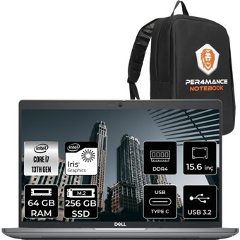 Dell Latitude 3540 N033L354015EMEAP77 Dahili Intel Iris Xe Graphics Eligible Intel Core i7 1355U 64 GB Ram 256 GB SSD 15.6 inç Full HD FreeDos Laptop + PER4 Çanta