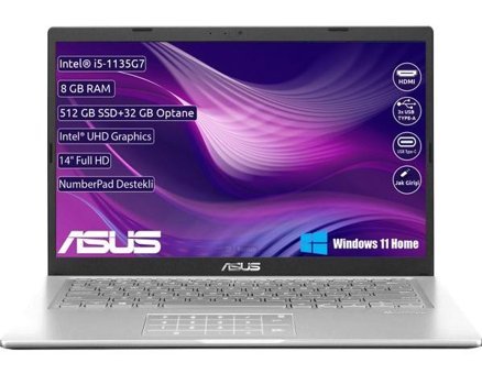 Asus X415EA-EK663W Dahili Intel Iris Xe Graphics Intel Core i5 1135G7 32 GB Ram 512 GB SSD 14 inç Full HD Windows 11 Laptop