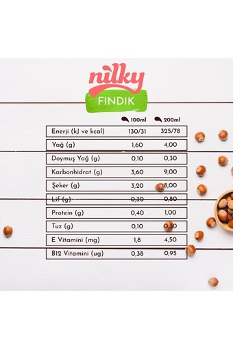 Nilky Vegan Fındık Sütü Laktozsuz 8'li 1 lt
