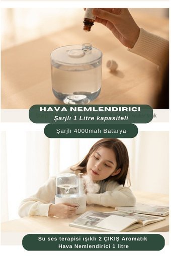 Apiyoo Şarjlı RGB Led Işık Fitresiz 3 W 1000 ml Aromaterapi İyonizerli Şarjlı Soğuk Buhar Makinesi