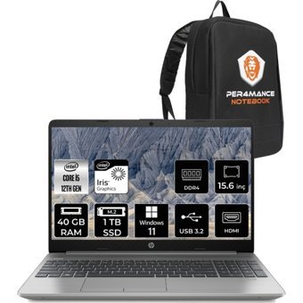 HP 250 G9 6Q8M5ES279 Dahili Intel Iris Xe Graphics Eligible Intel Core i5 1235U 40 GB Ram 1 TB SSD 15.6 inç Full HD Windows 11 Pro Laptop + PER4 Çanta