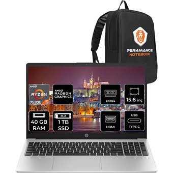 HP 255 G10 8A547EAP338 Dahili AMD Radeon RX Vega 7 AMD Ryzen 5 7530U 40 GB Ram 1 TB SSD 15.6 inç Full HD FreeDos Laptop + PER4 Çanta