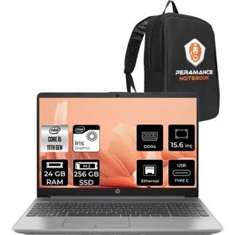 HP 250 G8 853U8ESP321 Dahili Intel Iris Xe Graphics Intel Core i5 1135G7 24 GB Ram 256 GB SSD 15.6 inç Full HD FreeDos Laptop + PER4 Çanta