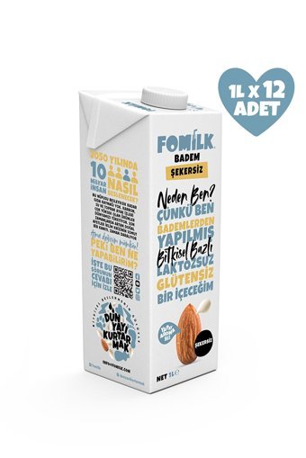 Fomilk Şekersiz Badem Sütü Laktozsuz 12'li 1 lt