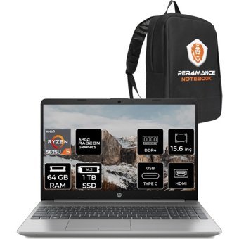 HP 255 G9 6Q8N1ES207 Dahili AMD Radeon RX Vega 7 AMD Ryzen 5 5625U 64 GB Ram 1 TB SSD 15.6 inç Full HD FreeDos Laptop + PER4 Çanta