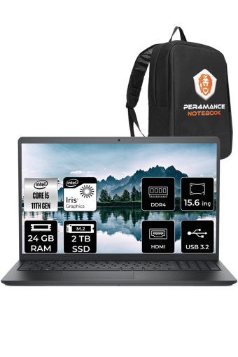 Dell Vostro 3520 N2062PVNB3520 Dahili Intel Iris Xe Graphics Intel Core i5 1135G7 24 GB Ram 2 TB SSD 15.6 inç Full HD FreeDos Laptop + PER4 Çanta