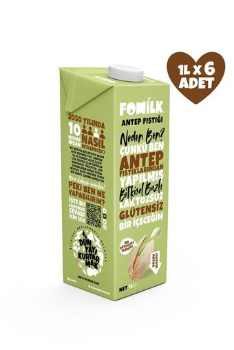 Fomilk vegan Antep Fıstığı Sütü Laktozsuz 6'lı 1 lt