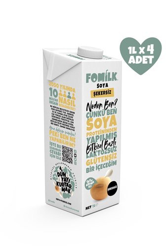 Fomilk Şekersiz Soya Sütü Laktozsuz 4'lü 1 lt