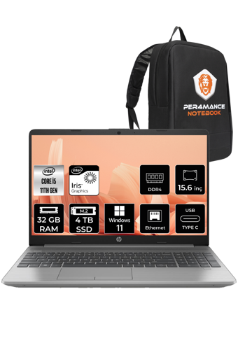 HP 250 G8 853U8ES Dahili Intel Iris Xe Graphics Intel Core i5 1135G7 32 GB Ram 4 TB SSD 15.6 inç Full HD Windows 11 Pro Laptop + PER4 Çanta