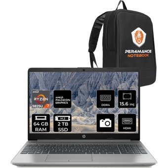 HP 255 G9 6Q8N3ES180 Dahili AMD Radeon RX Vega 8 AMD Ryzen 7 5825U 64 GB Ram 2 TB SSD 15.6 inç Full HD FreeDos Laptop + PER4 Çanta