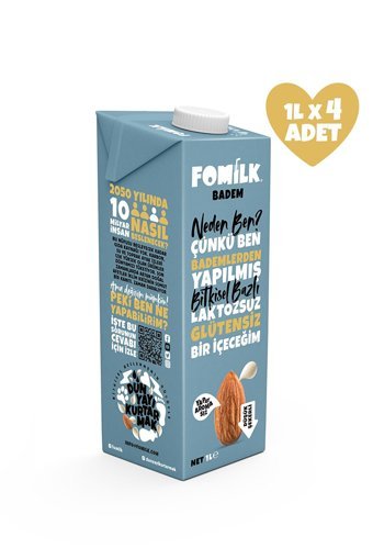 Fomilk Vegan Badem Sütü Laktozsuz 4'lü 1 lt