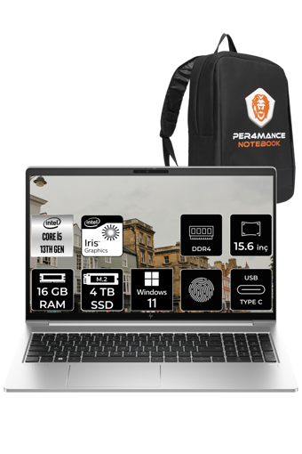 HP Elitebook 650 G10 8A573EA Dahili Intel Iris Xe Graphics Eligible Intel Core i5 1335U 16 GB Ram 4 TB SSD 15.6 inç Full HD Windows 11 Pro Laptop + PER4 Çanta