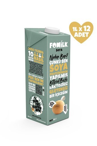 Fomilk Vegan Soya Sütü Laktozsuz 12'li 1 lt