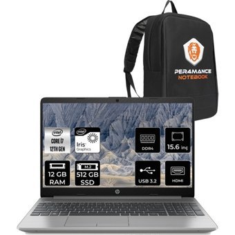 HP 250 G9 6Q8M8ES016 Dahili Intel Iris Xe Graphics Eligible Intel Core i7 1255U 12 GB Ram 512 GB SSD 15.6 inç Full HD FreeDos Laptop + PER4 Çanta