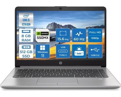 HP 250 G9 6Q8M7ES005 Harici GeForce MX550 Intel Core i5 1235U 8 GB Ram 512 GB SSD 15.6 inç Full HD Windows 11 Home Laptop