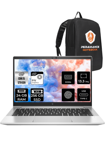 HP Elitebook 630 G9 6S6Y3EA Dahili Intel Iris Xe Graphics Eligible Intel Core i5 1235U 24 GB Ram 256 GB SSD 13.3 inç Full HD FreeDos Laptop + PER4 Çanta