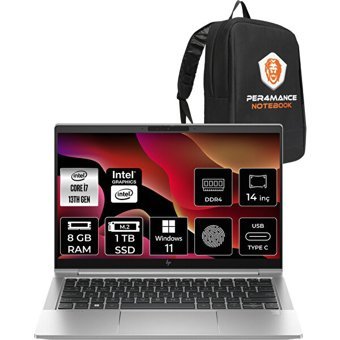 HP Elitebook 640 G10 8A571EAP353 Dahili Intel Iris Xe Graphics Eligible Intel Core i7 1355U 8 GB Ram 1 TB SSD 14 inç Full HD Windows 11 Home Laptop + PER4 Çanta