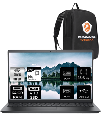 Dell Vostro 3520 N2062PVNB3520 Dahili Intel Iris Xe Graphics Intel Core i5 1135G7 64 GB Ram 4 TB SSD 15.6 inç Full HD FreeDos Laptop + PER4 Çanta