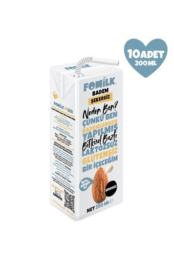 Fomilk Şekersiz Badem Sütü Laktozsuz 10'lu 200 ml