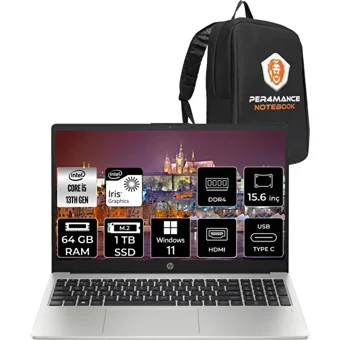 HP 250 G10 8A5P448 Dahili Intel Iris Xe Graphics Eligible Intel Core i5 1335U 64 GB Ram 1 TB SSD 15.6 inç Full HD Windows 11 Pro Laptop + PER4 Çanta