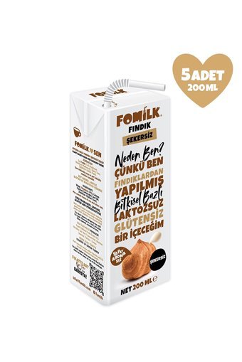 Fomilk Şekersiz Fındık Sütü Laktozsuz 5'li 200 ml