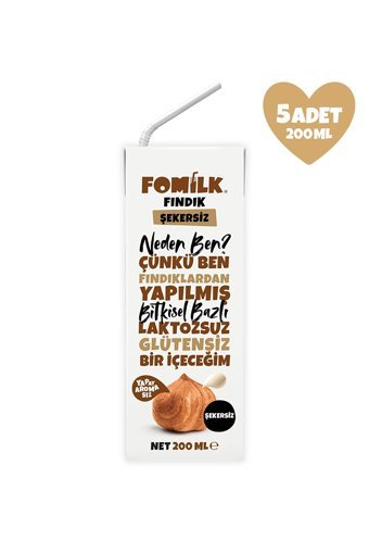 Fomilk Şekersiz Fındık Sütü Laktozsuz 5'li 200 ml