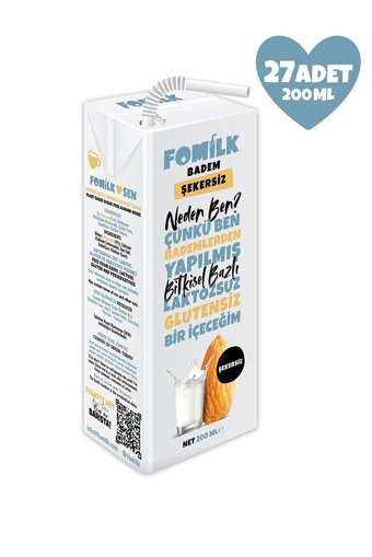 Fomilk Şekersiz Badem Sütü Laktozsuz 27'li 200 ml