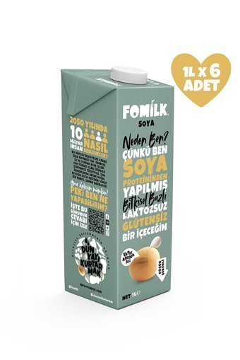 Fomilk Vegan Soya Sütü Laktozsuz 6'lı 1 lt