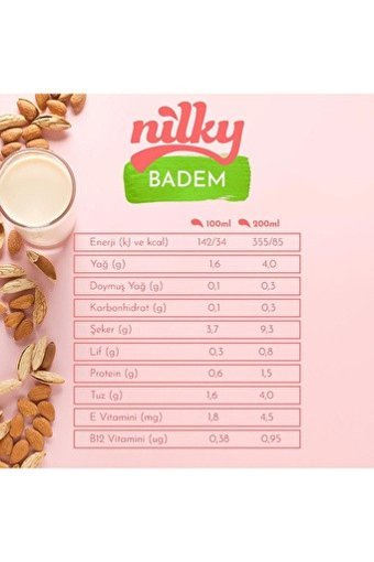 Nilky Vegan Badem Sütü Laktozsuz 12'li 1 lt