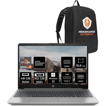HP 255 G9 6Q8N1ES242 Dahili AMD Radeon RX Vega 7 AMD Ryzen 5 5625U 48 GB Ram 512 GB SSD 15.6 inç Full HD Windows 11 Home Laptop + PER4 Çanta