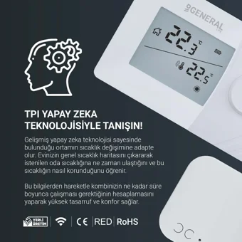 General Mitra 250S Rf 30 Derece 0.1 Derece Hassasiyet Kablosuz Dijital Termostat