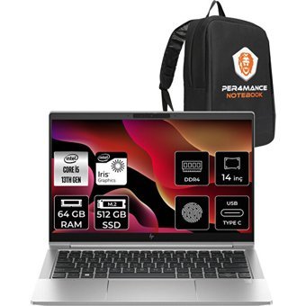 HP Elitebook 640 G10 8A570EAP347 Dahili Intel Iris Xe Graphics Eligible Intel Core i5 1335U 64 GB Ram 512 GB SSD 14 inç Full HD FreeDos Laptop + PER4 Çanta