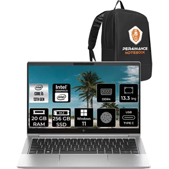 HP Elitebook 630 G10 725N5EAP366 Dahili Intel Iris Xe Graphics Eligible Intel Core i5 1335U 20 GB Ram 256 GB SSD 13.3 inç Full HD Windows 11 Pro Laptop + PER4 Çanta