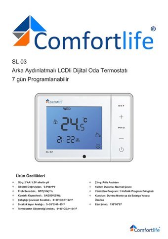 Comfortlife SL03 35 Derece Kablolu Dijital Termostat