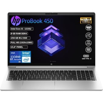 HP Probook 450 G10 Dahili Intel Iris Xe Graphics Eligible Intel Core i5 1335U 8 GB Ram 256 GB SSD 15.6 inç Full HD FreeDos Laptop
