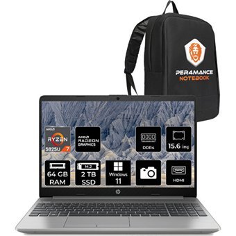 HP 255 G9 6Q8N3ES192 Dahili AMD Radeon RX Vega 8 AMD Ryzen 7 5825U 64 GB Ram 2 TB SSD 15.6 inç Full HD Windows 11 Home Laptop + PER4 Çanta