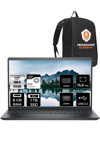Dell Vostro 3520 N2063PVNB3520U Dahili Intel Iris Xe Graphics Intel Core i5 1135G7 8 GB Ram 1 TB SSD 15.6 inç Full HD FreeDos Laptop + PER4 Çanta
