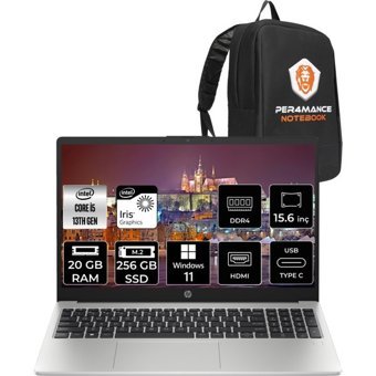 HP 250 G10 8A5P366 Dahili Intel Iris Xe Graphics Eligible Intel Core i5 1335U 20 GB Ram 256 GB SSD 15.6 inç Full HD Windows 11 Home Laptop + PER4 Çanta